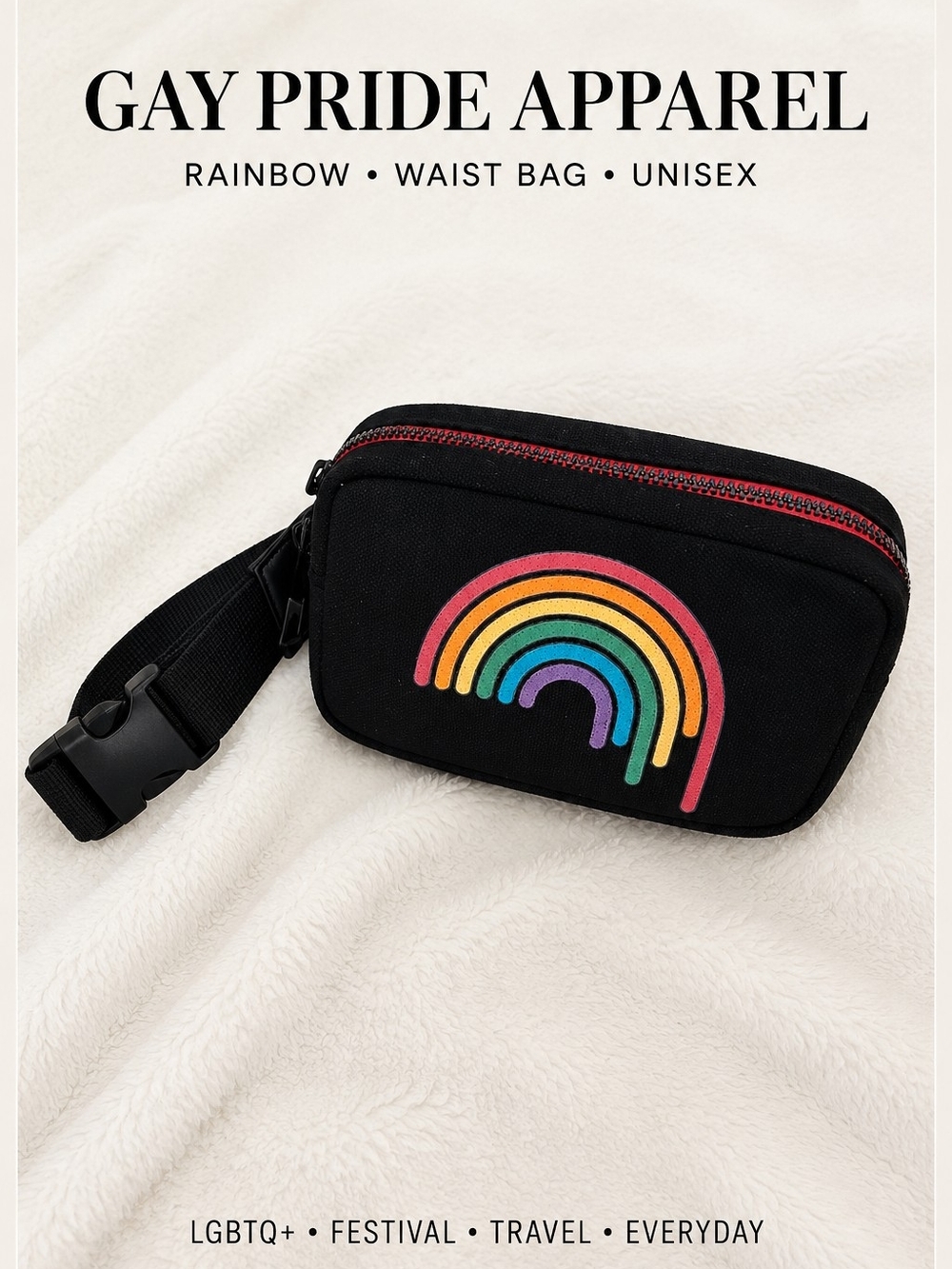 Gay Pride Apparel Rainbow Belt Bag Fanny Pack Black LGBTQ Pride